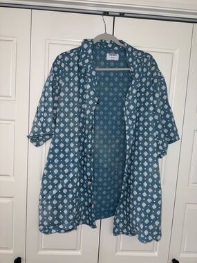 Old Navy Blue Printed Button-Up Shirt XXXL Tall